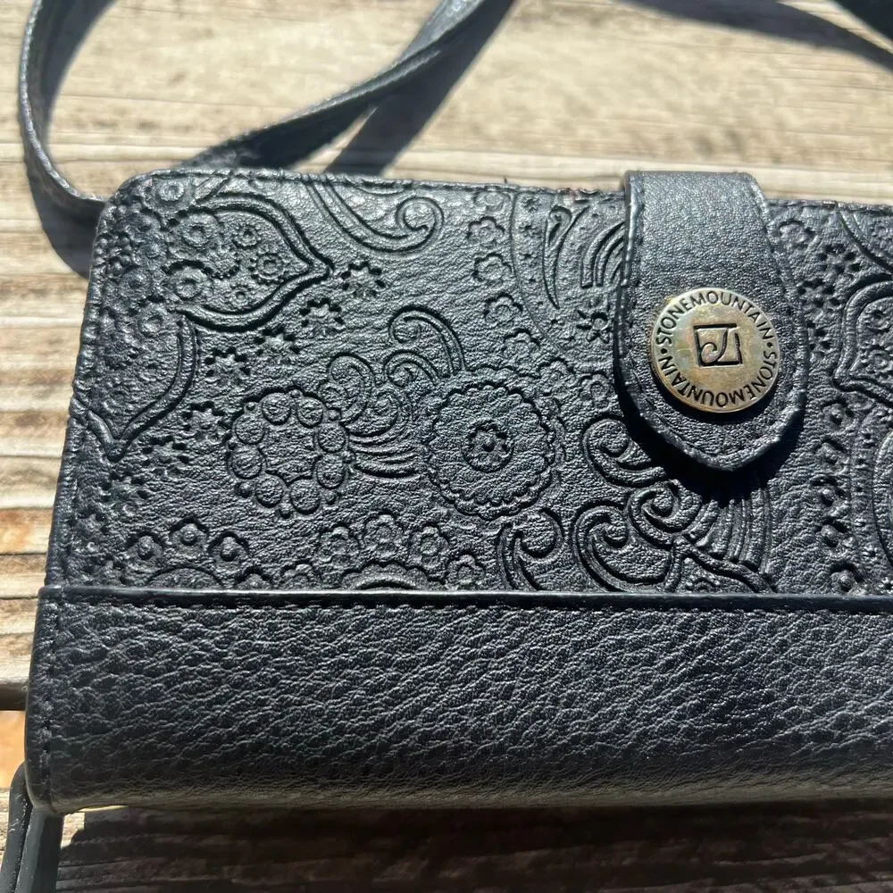 Stone Mountain Convertible Wallet Crossbody Black Embossed Travel Organizer - Picture 13 of 16